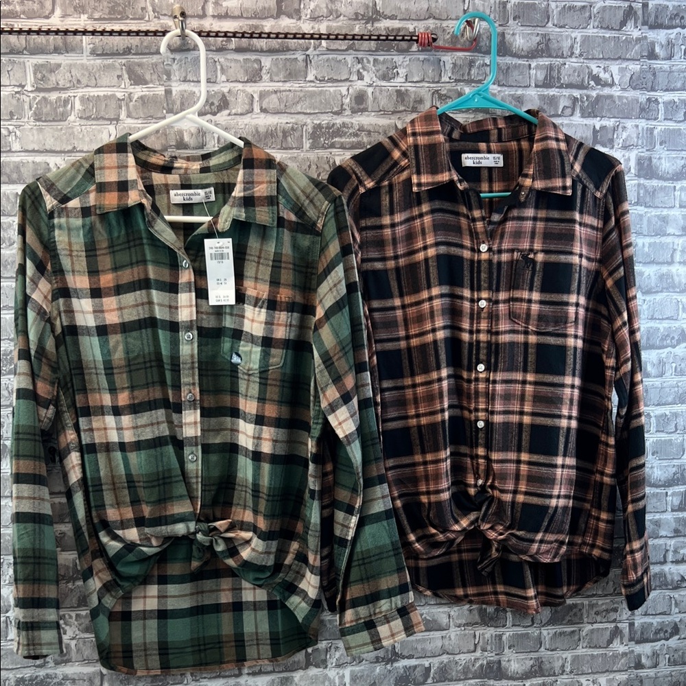 Girls Abercrombie Kids Button-Up Shirt - Green and Brown